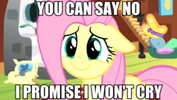Size: 1366x768 | Tagged: safe, edit, edited screencap, screencap, fluttershy, butterfly, pony, fluttershy leans in, g4, female, image macro, meme, solo, this will end in tears, wide eyes