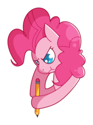 Size: 504x678 | Tagged: safe, artist:amazingmollusk, pinkie pie, earth pony, pony, g4, female, frustrated, pencil, pie daily, simple background, solo, transparent background, writing