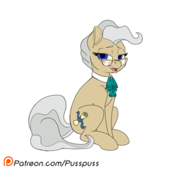 Size: 1000x1000 | Tagged: safe, artist:pusspuss, mayor mare, earth pony, pony, g4, female, glasses, looking at you, mare, patreon, patreon logo, simple background, sitting, smiling, solo, transparent background