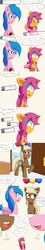 Size: 1000x5600 | Tagged: safe, artist:jake heritagu, firefly, scootaloo, oc, oc:lightning blitz, oc:sandy hooves, earth pony, pegasus, pony, comic:ask motherly scootaloo, g4, ask, baby, baby pony, balloon, colt, comic, dialogue, female, grandmother and grandchild, hairpin, high res, holding a pony, lesbian, male, mare, motherly scootaloo, offspring, older, older scootaloo, parent:rain catcher, parent:scootaloo, parents:catcherloo, speech bubble, sweatshirt, tumblr