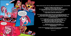 Size: 2022x1024 | Tagged: safe, artist:brendahickey, edit, idw, part of a set, fawn doo, marcie pan, pinkie pie, earth pony, pony, g4, spoiler:comic, spoiler:comicff12, comic, female, mare, phenomnomenons, story included, text, text edit
