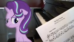 Size: 1920x1080 | Tagged: safe, artist:bokunzhao, artist:tardifice, starlight glimmer, pony, g4, the cutie map, in our town, irl, musical instrument, old shame, photo, piano, ponies in real life, raised eyebrow, sheet music, solo, starlight glimmer is not amused, unamused, vector