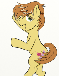 Size: 597x766 | Tagged: safe, artist:leapingriver, feather bangs, pony, g4, hard to say anything, bedroom eyes, ear fluff, lidded eyes, looking at you, lying down, male, on side, open mouth, scene interpretation, solo, stallion