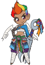 Size: 525x761 | Tagged: safe, artist:amypeterson, rainbow dash, human, g4, belly button, female, humanized, legend of the five rings, midriff, simple background, solo, transparent background, watermark, weapon