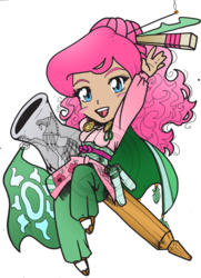 Size: 569x787 | Tagged: safe, artist:amypeterson, pinkie pie, human, g4, cannon, female, humanized, legend of the five rings, simple background, solo, transparent background, watermark