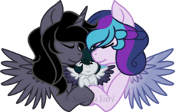 Size: 1023x658 | Tagged: safe, artist:t-aroutachiikun, oc, oc only, oc:notte incantata, oc:prince thanatos, oc:princess estelle, alicorn, pegasus, pony, base used, female, foal, male, mare, oc x oc, offspring, offspring shipping, offspring's offspring, parent:king sombra, parent:oc:prince thanatos, parent:oc:princess estelle, parent:princess cadance, parent:princess luna, parent:shining armor, parents:lumbra, parents:oc x oc, parents:shiningcadance, shipping, simple background, stallion, straight, transparent background