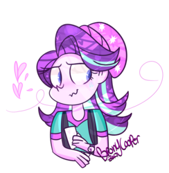 Size: 771x790 | Tagged: safe, artist:lynchristina, starlight glimmer, equestria girls, equestria girls specials, g4, my little pony equestria girls: mirror magic, beanie, blushing, female, hat, heart, nervous, simple background, solo, transparent background, wavy mouth