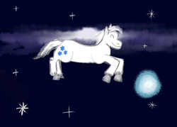 Size: 1050x750 | Tagged: safe, artist:horsesplease, double diamond, pony, g4, eyes closed, flying, galaxy, happy, paint tool sai, smiling, space, stars