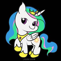 Size: 800x800 | Tagged: dead source, safe, artist:lazyin26, princess celestia, alicorn, pony, g4, black background, chibi, crown, female, jewelry, looking at you, peytral, raised hoof, regalia, simple background, solo