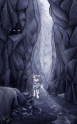 Size: 1000x1618 | Tagged: safe, artist:pastelpupils, maud pie, earth pony, pony, g4, rock solid friendship, eyes in the dark, female, ghastly gorge, mare, ravine, solo