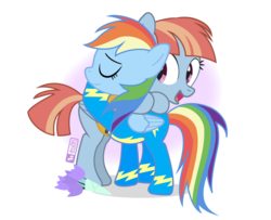 Size: 960x780 | Tagged: safe, artist:dm29, rainbow dash, windy whistles, pegasus, pony, g4, bouquet, clothes, hug, mother and daughter, mother's day, uniform, wonderbolts uniform