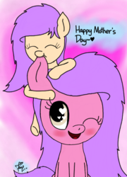 Size: 540x751 | Tagged: safe, artist:php142, oc, oc only, earth pony, pony, blushing, cute, ear bite, heart eyes, looking up, mother and daughter, mother's day, one eye closed, wingding eyes, wink