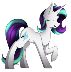 Size: 1024x1039 | Tagged: safe, artist:mindlesssketching, oc, oc only, oc:aquamarine, pony, unicorn, female, mare, one eye closed, raised hoof, simple background, solo, transparent background, wink