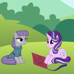 Size: 2000x2000 | Tagged: safe, artist:festive-luna, maud pie, starlight glimmer, earth pony, pony, g4, rock solid friendship, high res, kite, that pony sure does love kites