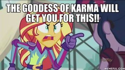 Size: 600x337 | Tagged: safe, screencap, sci-twi, sunset shimmer, twilight sparkle, equestria girls, g4, my little pony equestria girls: friendship games, angry, exploitable meme, image macro, meme, memeful.com, ridonculous race, sunset yells at twilight