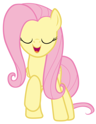 Size: 7000x9000 | Tagged: safe, artist:tardifice, fluttershy, pony, fluttershy leans in, g4, absurd resolution, eyes closed, female, mare, open mouth, raised hoof, simple background, smiling, solo, transparent background, vector