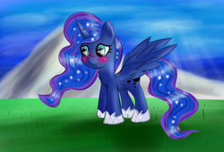 Size: 2200x1500 | Tagged: safe, artist:brok-enwings, princess luna, alicorn, pony, g4, blushing, female, mare, solo