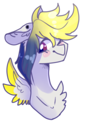Size: 282x405 | Tagged: safe, artist:erinartista, oc, oc only, pegasus, pony, bust, chest fluff, colored wings, female, mare, multicolored wings, one eye closed, portrait, simple background, solo, transparent background, wink