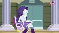 Size: 1130x629 | Tagged: safe, screencap, rarity, equestria girls, equestria girls specials, g4, my little pony equestria girls: dance magic, animated, chair, director's chair, female, gif, solo, teletoon