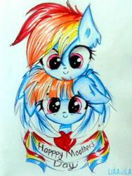 Size: 768x1024 | Tagged: safe, artist:liaaqila, rainbow dash, windy whistles, pony, g4, mother and daughter, traditional art