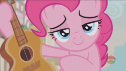 Size: 1234x694 | Tagged: safe, screencap, pinkie pie, earth pony, pony, g4, honest apple, female, guitar, lidded eyes, mare, solo