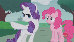Size: 1234x694 | Tagged: safe, screencap, pinkie pie, rarity, pony, g4, honest apple, angry