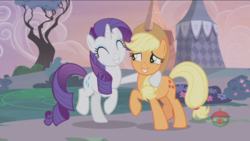 Size: 1234x694 | Tagged: safe, screencap, applejack, rarity, pony, g4, honest apple