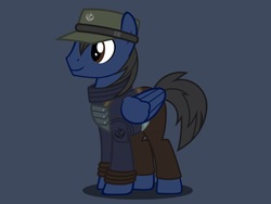 Size: 1600x1200 | Tagged: safe, artist:reisen514, oc, oc only, oc:recon pony, pegasus, pony, fallout equestria, blue background, clothes, male, military uniform, simple background, solo, stallion