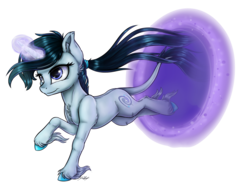 Size: 3424x2575 | Tagged: safe, artist:gaelledragons, oc, oc only, oc:gate, pony, unicorn, female, high res, magic, mare, portal, running, simple background, solo, transparent background, unshorn fetlocks