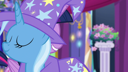 Size: 1280x720 | Tagged: safe, screencap, trixie, twilight sparkle, alicorn, pony, g4, no second prances, twilight sparkle (alicorn)