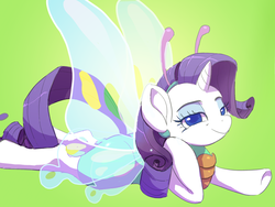 Size: 900x675 | Tagged: safe, artist:grissaecrim, rarity, butterfly, pony, forever filly, g4, animal costume, clothes, costume, female, glimmer wings, solo