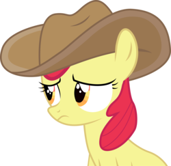 Size: 8236x7995 | Tagged: safe, artist:paganmuffin, apple bloom, earth pony, pony, g4, honest apple, absurd resolution, cowboy hat, female, hat, mare, sad, simple background, solo, transparent background, vector
