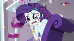 Size: 426x238 | Tagged: safe, screencap, rarity, equestria girls, equestria girls specials, g4, my little pony equestria girls: dance magic, animated, crying, fainting couch, female, gif, makeup, marshmelodrama, mascarity, rarity being rarity, running makeup, teletoon