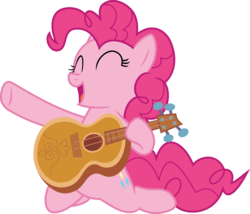 Size: 7900x6763 | Tagged: safe, artist:pink1ejack, pinkie pie, earth pony, pony, g4, honest apple, ^^, absurd resolution, eyes closed, female, guitar, simple background, solo, transparent background, vector