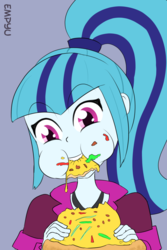 Size: 667x1000 | Tagged: safe, artist:empyu, sonata dusk, equestria girls, g4, eating, female, food, pizza, simple background, solo