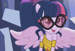 Size: 692x474 | Tagged: safe, screencap, sci-twi, twilight sparkle, equestria girls, equestria girls specials, g4, my little pony equestria girls: dance magic, clothes, dance magic (song), female, off shoulder, ponied up, ponytail, sci-twilicorn, solo, wings