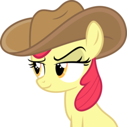 Size: 5995x6000 | Tagged: safe, artist:magister39, apple bloom, earth pony, pony, g4, honest apple, absurd resolution, cowboy hat, female, hat, inkscape, raised eyebrow, simple background, smiling, smirk, solo, transparent background, vector