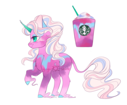Size: 1200x1000 | Tagged: safe, artist:yuyusunshine, classical unicorn, pony, unicorn, female, frappuccino, horn, leonine tail, mare, ponified, raised hoof, simple background, solo, starbucks, transparent background, unicorn frappuccino, unshorn fetlocks