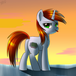 Size: 3000x3000 | Tagged: dead source, safe, artist:php69, oc, oc only, oc:littlepip, pony, unicorn, fallout equestria, butt, female, high res, mare, plot, solo, tongue out