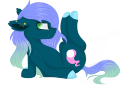 Size: 1024x699 | Tagged: safe, artist:cinnamontee, oc, oc only, oc:jibby star, earth pony, pony, ear piercing, earring, female, jewelry, mare, on back, piercing, simple background, solo, transparent background