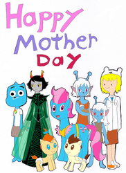 Size: 1929x2656 | Tagged: safe, artist:pokeneo1234, cup cake, pound cake, pumpkin cake, earth pony, human, pony, g4, adventure time, crossover, emoji (race), female, homestuck, male, mare, minerva campbell, mother's day, nicole watterson, samurai jack, the amazing world of gumball, the dolorosa, the emoji family, troll (homestuck)