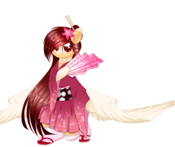 Size: 1024x860 | Tagged: safe, artist:php146, oc, oc only, oc:yeri, pegasus, pony, bipedal, clothes, eye clipping through hair, female, kimono (clothing), mare, simple background, solo, transparent background