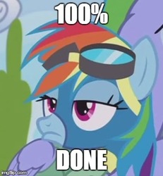 Size: 331x359 | Tagged: safe, edit, edited screencap, screencap, rainbow dash, pony, g4, parental glideance, 100% done, caption, clothes, cropped, image macro, imgflip, meme, rainbow dash is best facemaker, text, uniform, wonderbolts uniform