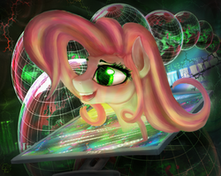 Size: 1543x1229 | Tagged: safe, artist:eltaile, pinkie pie, earth pony, pony, g4, '90s, chromatic aberration, computer screen, digital, female, internet, solo