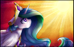 Size: 3500x2208 | Tagged: safe, artist:cloud-drawings, princess celestia, alicorn, pony, g4, female, high res, looking up, mare, profile, solo, sun