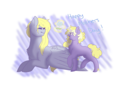 Size: 4000x3000 | Tagged: safe, artist:liefsong, derpy hooves, dinky hooves, pegasus, pony, unicorn, g4, cute, equestria's best daughter, equestria's best mother, female, filly, flower, foal, glowing, glowing horn, horn, magic, magic aura, mare, mother and daughter, mother's day, mothers day 2017, telekinesis, text
