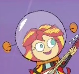 Size: 161x149 | Tagged: safe, screencap, sunset shimmer, equestria girls, equestria girls specials, g4, my little pony equestria girls: dance magic, astronaut, cropped, cute, female, guitar, imagine spot, mismatched eyes, musical instrument, open mouth, picture for breezies, solo, space, stylistic suck, sunset shredder