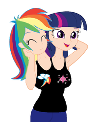 Size: 621x793 | Tagged: safe, artist:theunknowenone1, rainbow dash, twilight sparkle, human, equestria girls, g4, armpits, conjoined, fusion, humanized, multiple heads, simple background, two heads, we have become one, white background