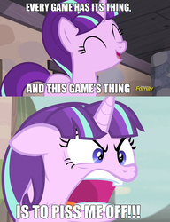 Size: 1457x1898 | Tagged: safe, edit, edited screencap, screencap, starlight glimmer, pony, g4, the cutie map, angry, angry video game nerd, caption, discovery family, discovery family logo, female, logo, meme, ragelight glimmer, solo, text