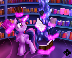 Size: 2600x2100 | Tagged: safe, artist:katakiuchi4u, twilight sparkle, alicorn, pony, g4, book, cute, female, high res, levitation, magic, mare, raised hoof, shelf, solo, telekinesis, that pony sure does love books, twilight sparkle (alicorn), twilight's castle